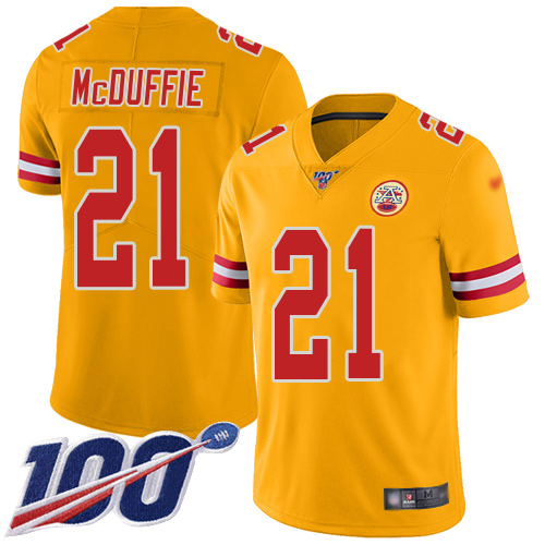 Chiefs #21 Trent McDuffie Gold Youth Stitched Limited Inverted Legend 100th Season Jersey