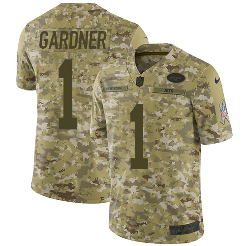 Jets #1 Ahmad Sauce Gardner Camo Men's Stitched Limited 2018 Salute To Service Jersey