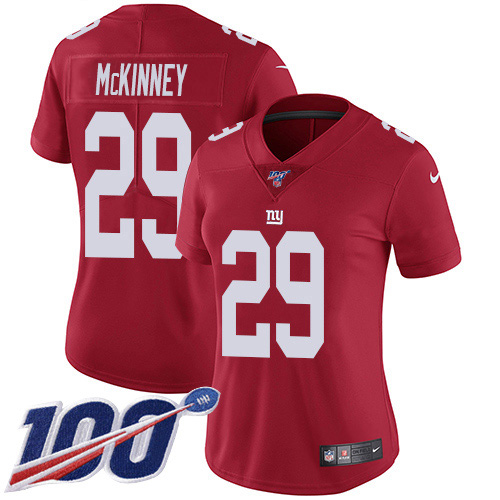 New York Giants #29 Xavier McKinney Red Alternate Women's Stitched 100th Season Vapor Untouchable Limited Jersey Womens
