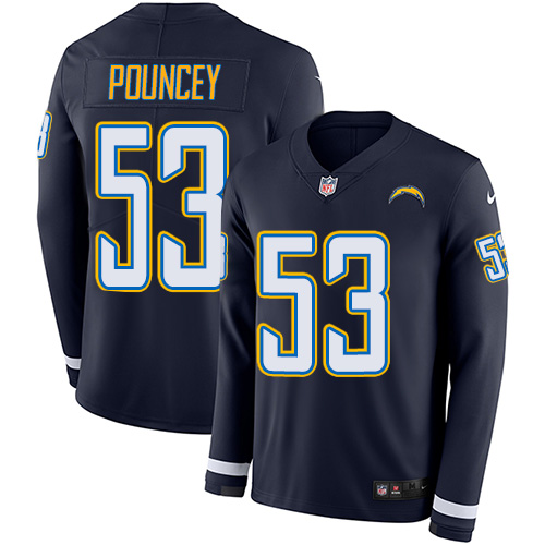 Los Angeles Chargers #53 Mike Pouncey Navy Blue Team Color Men's Stitched Limited Therma Long Sleeve Jersey Men's