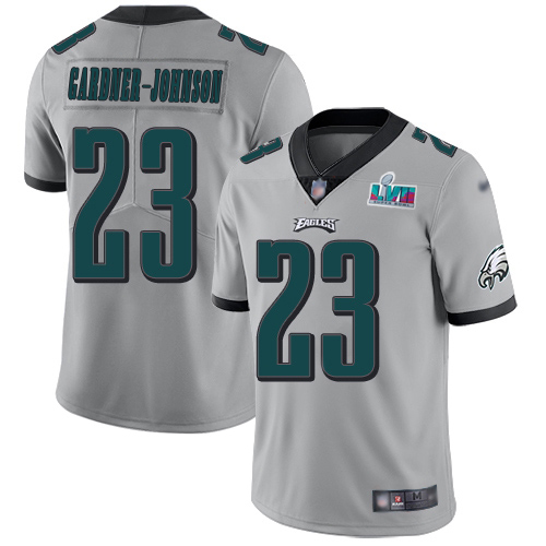 Eagles #23 C.J. Gardner-Johnson Silver Super Bowl LVII Patch Youth Stitched Limited Inverted Legend Jersey