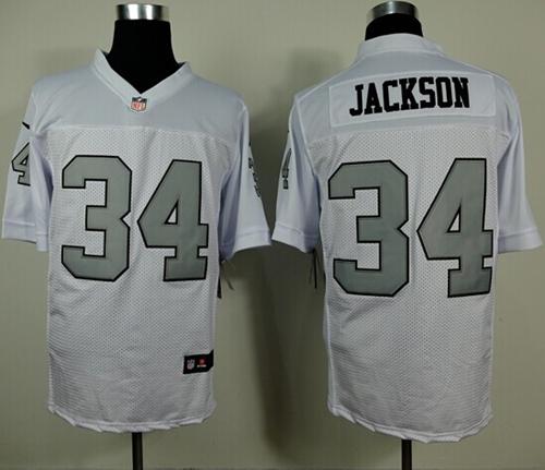 Raiders #34 Bo Jackson White Silver No. Men's Stitched Elite Jersey