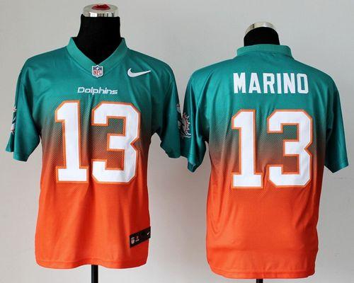 Dolphins #13 Dan Marino Aqua Green/Orange Men's Stitched Elite Fadeaway Fashion Jersey
