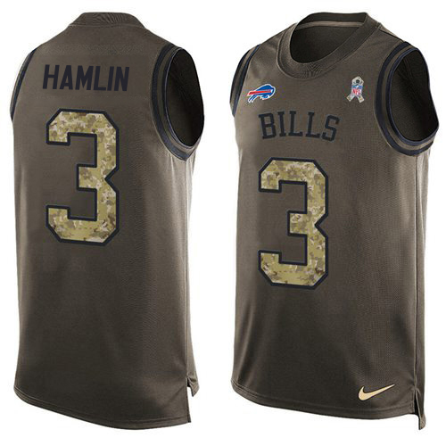 Bills #3 Damar Hamlin Green Men's Stitched Limited Salute To Service Tank Top Jersey