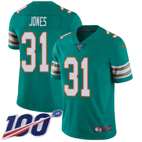Miami Dolphins #31 Byron Jones Aqua Green Alternate Men's Stitched 100th Season Vapor Untouchable Limited Jersey Men's