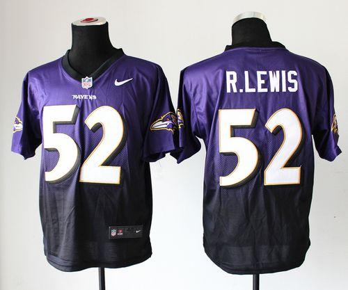 Ravens #52 Ray Lewis Purple/Black Men's Stitched Elite Fadeaway Fashion Jersey