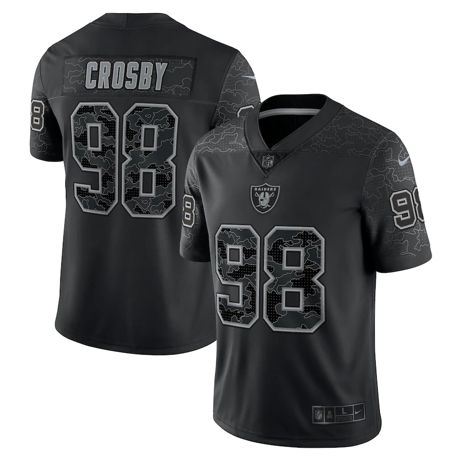 Men's Youth Women's Las Vegas Raiders #98 Maxx Crosby Black Black Reflective Limited Jersey