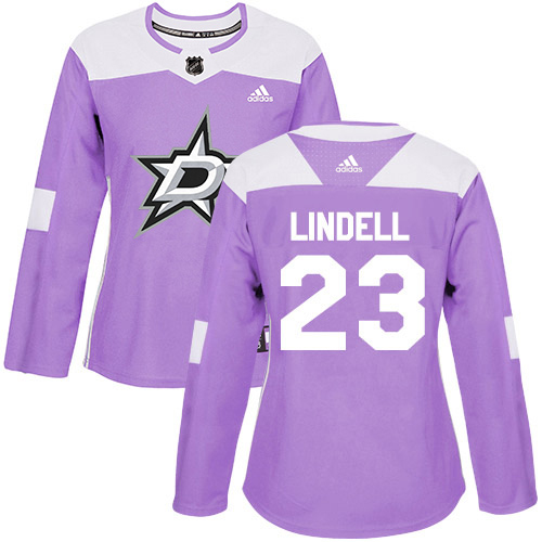 Adidas Dallas Stars #23 Esa Lindell Purple Authentic Fights Cancer Women's Stitched Jersey Womens