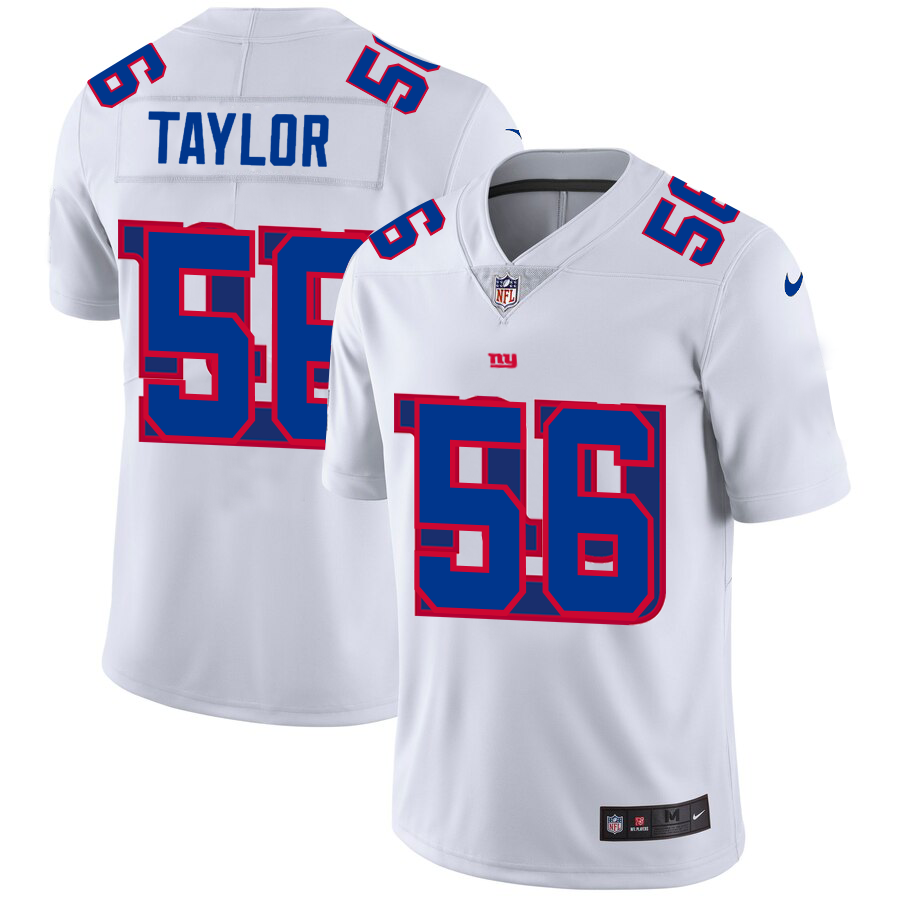 New York Giants #56 Lawrence Taylor White Men's Team Logo Dual Overlap Limited Jersey