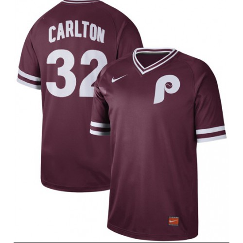 Philadelphia Phillies #32 Steve Carlton Maroon Authentic Cooperstown Collection Stitched Jersey Men's