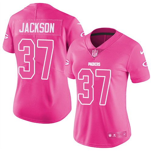 Green Bay Packers #37 Josh Jackson Pink Women's Stitched Limited Rush Fashion Jersey Womens