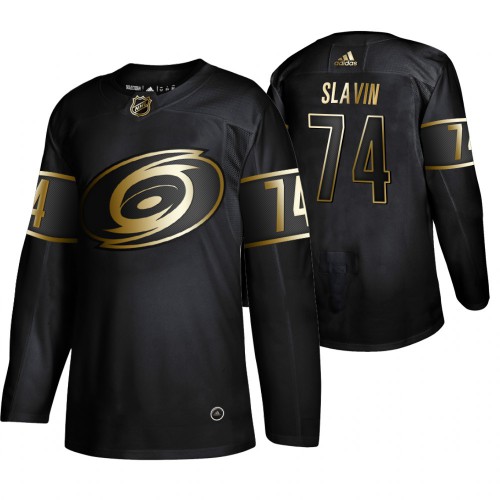 Adidas Carolina Hurricanes #74 Jaccob Slavin Men's 2019 Black Golden Edition Authentic Stitched Jersey Men's