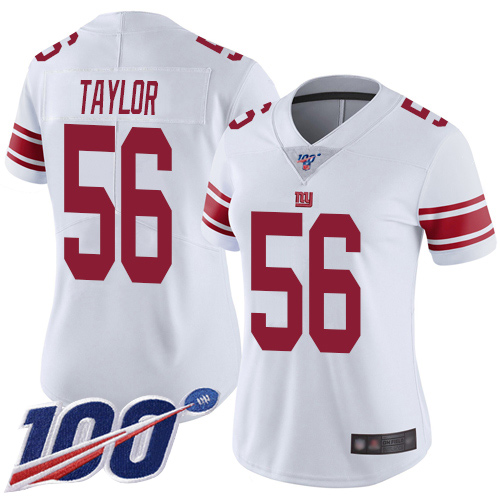 Giants #56 Lawrence Taylor White Women's Stitched 100th Season Vapor Limited Jersey