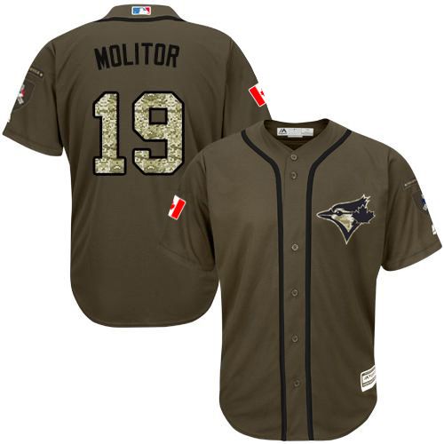 Toronto Blue Jays #19 Paul Molitor Green Salute to Service Stitched Jersey Men's