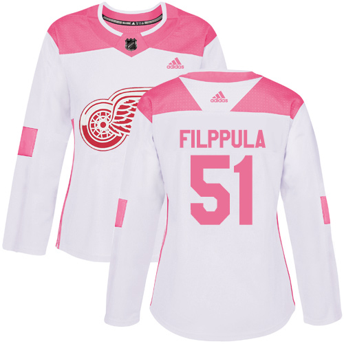 Adidas Detroit Red Wings #51 Valtteri Filppula White/Pink Authentic Fashion Women's Stitched Jersey Womens