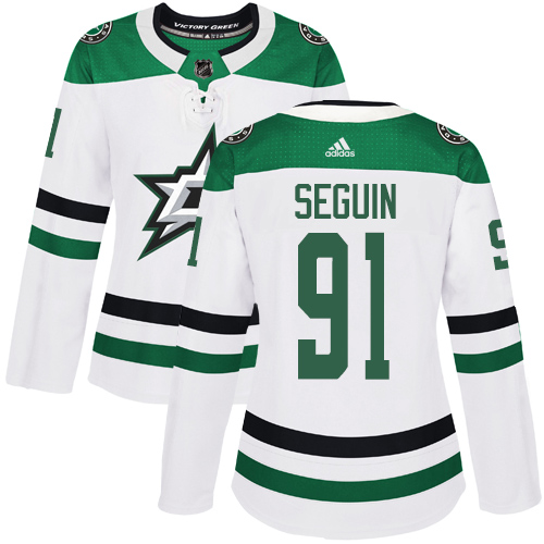Adidas Dallas Stars #91 Tyler Seguin White Road Authentic Women's Stitched Jersey Womens