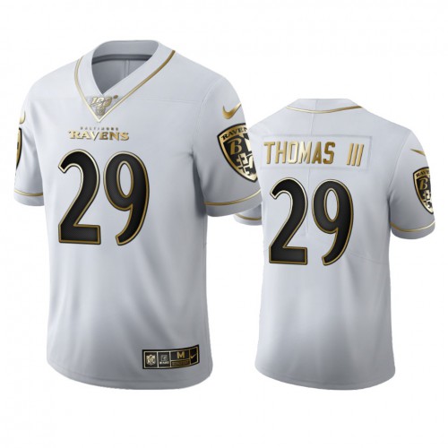 Baltimore Baltimore Ravens #29 Earl Thomas III Men's White Golden Edition Vapor Limited 100 Jersey Men's