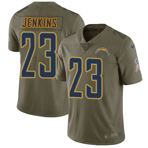 Los Angeles Chargers #23 Rayshawn Jenkins Olive Men's Stitched Limited 2017 Salute To Service Jersey Men's
