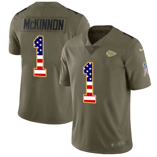 Chiefs #1 Jerick McKinnon Olive/USA Flag Men's Stitched Limited 2017 Salute To Service Jersey