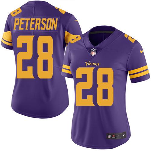 Minnesota Vikings #28 Adrian Peterson Purple Women's Stitched Limited Rush Jersey Womens