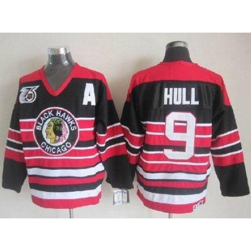 Chicago Blackhawks #9 Bobby Hull Red/Black 75TH CCM Stitched Jersey Men's