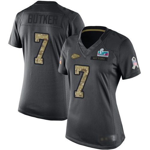 Chiefs #7 Harrison Butker Black Super Bowl LVII Patch Women's Stitched Limited 2016 Salute To Service Jersey