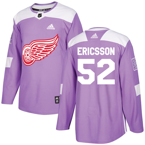Adidas Detroit Red Wings #52 Jonathan Ericsson Purple Authentic Fights Cancer Stitched Jersey Men's