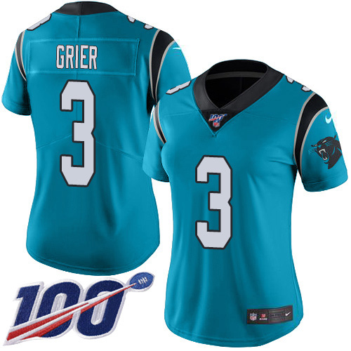 Carolina Panthers #3 Will Grier Blue Alternate Women's Stitched 100th Season Vapor Untouchable Limited Jersey Womens