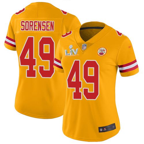 Kansas City Chiefs #49 Daniel Sorensen Gold Women's Super Bowl LV Bound Stitched Limited Inverted Legend Jersey Womens