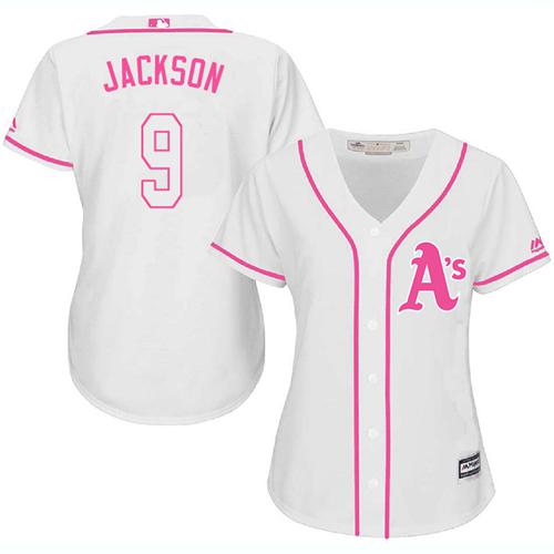 Oakland Athletics #9 Reggie Jackson White/Pink Fashion Women's Stitched Jersey Womens