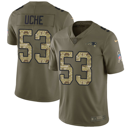 New England Patriots #53 Josh Uche Olive/Camo Men's Stitched Limited 2017 Salute To Service Jersey Men's