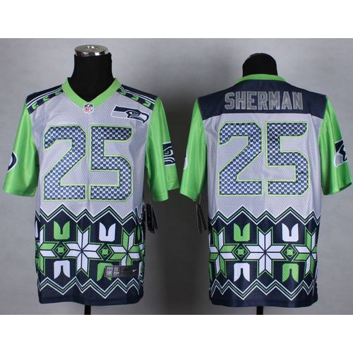 Seattle Seahawks #25 Richard Sherman Grey Men's Stitched Elite Noble Fashion Jersey Men's