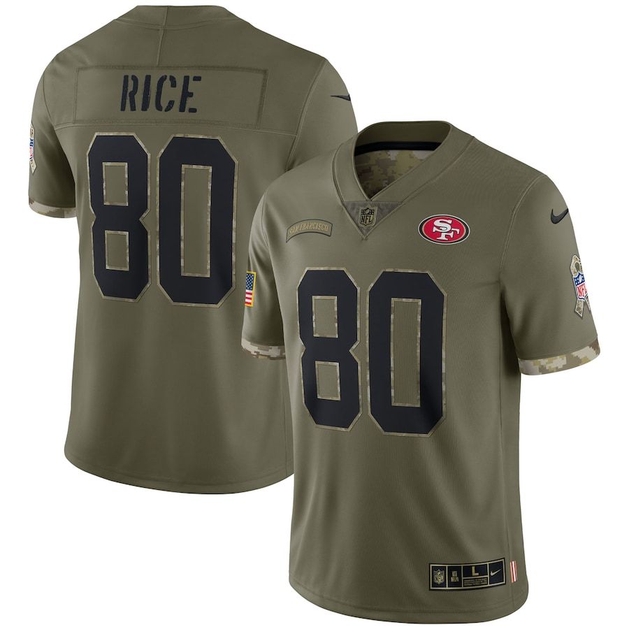 San Francisco 49ers #80 Jerry Rice Men's 2022 Salute To Service Limited Jersey - Olive