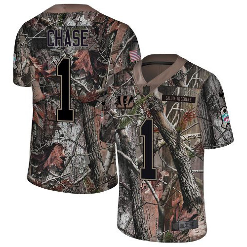 Bengals #1 Ja'Marr Chase Camo Men's Stitched Limited Rush Realtree Jersey