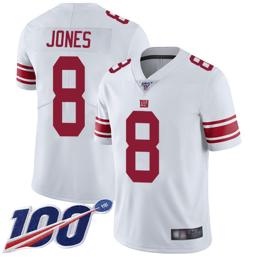 Giants #8 Daniel Jones White Youth Stitched 100th Season Vapor Limited Jersey