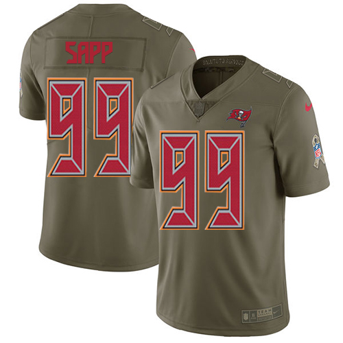 Tampa Bay Buccaneers #99 Warren Sapp Olive Men's Stitched Limited 2017 Salute to Service Jersey Men's