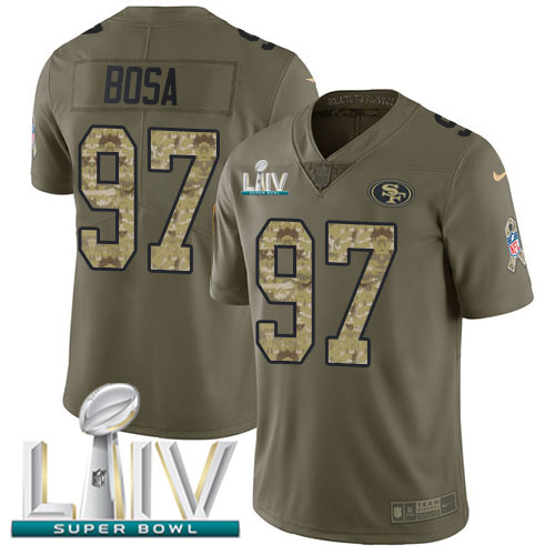 49ers #97 Nick Bosa Olive/Camo Super Bowl LIV 2020 Men's Stitched Limited 2017 Salute To Service Jersey