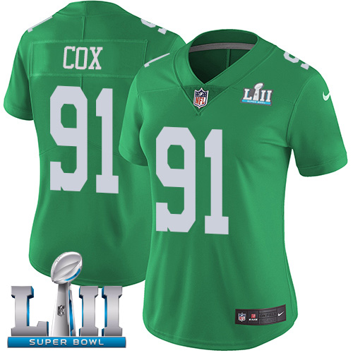 Philadelphia Eagles #91 Fletcher Cox Green Super Bowl LII Women's Stitched Limited Rush Jersey Womens