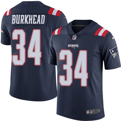 New England Patriots #34 Rex Burkhead Navy Blue Men's Stitched Limited Rush Jersey Men's