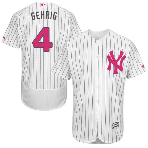 New York Yankees #4 Lou Gehrig White Strip Flexbase Authentic Collection Mother's Day Stitched Jersey Men's