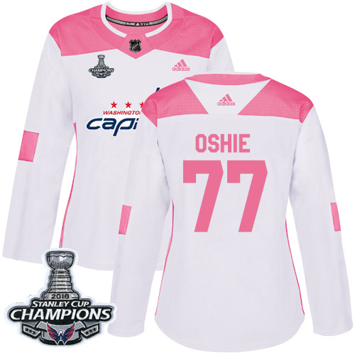 Adidas Washington Capitals #77 T.J. Oshie White/Pink Authentic Fashion Stanley Cup Final Champions Women's Stitched Jersey Womens