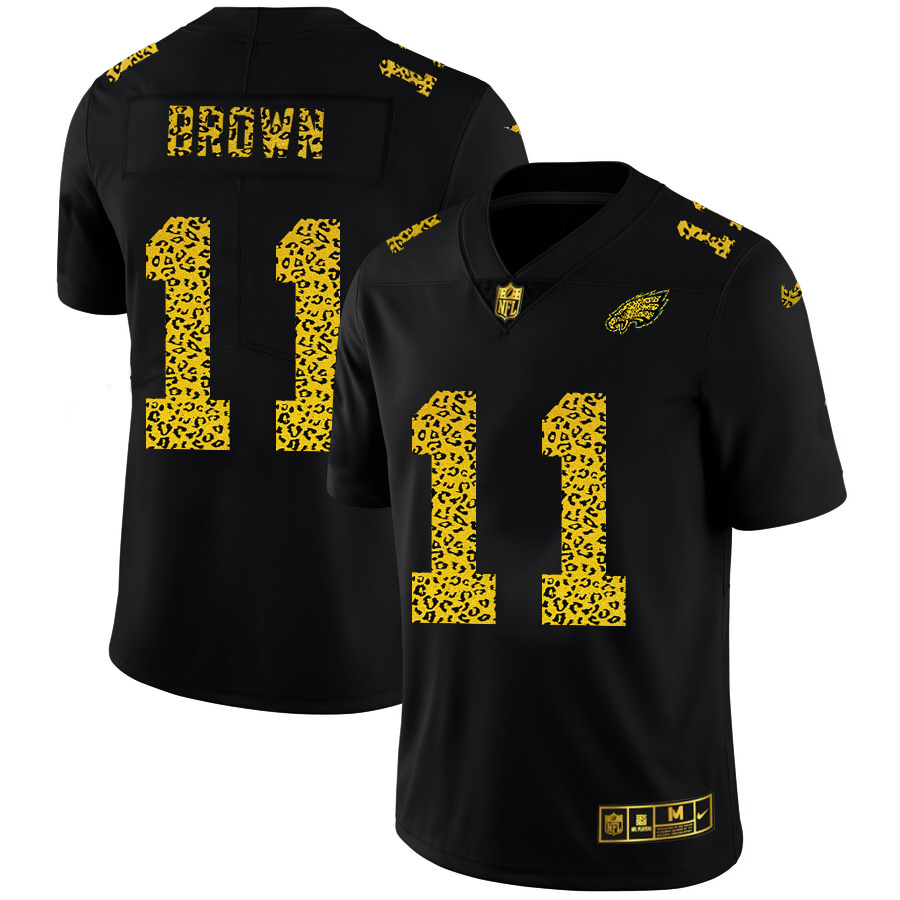 Philadelphia Eagles #11 A.J. Brown Men's Leopard Print Fashion Vapor Limited Jersey Black