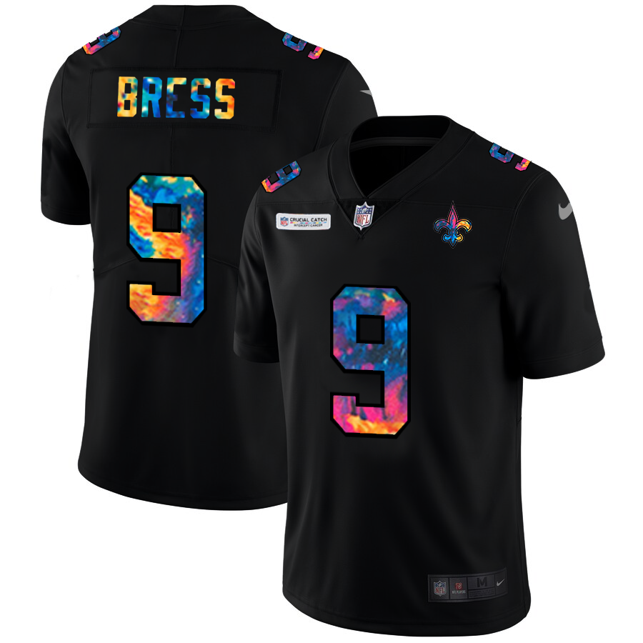 New Orleans Saints #9 Drew Brees Men's Multi-Color Black 2020 Crucial Catch Vapor Untouchable Limited Jersey
