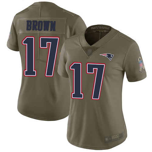 New England Patriots #17 Antonio Brown Olive Women's Stitched Limited 2017 Salute to Service Jersey Womens