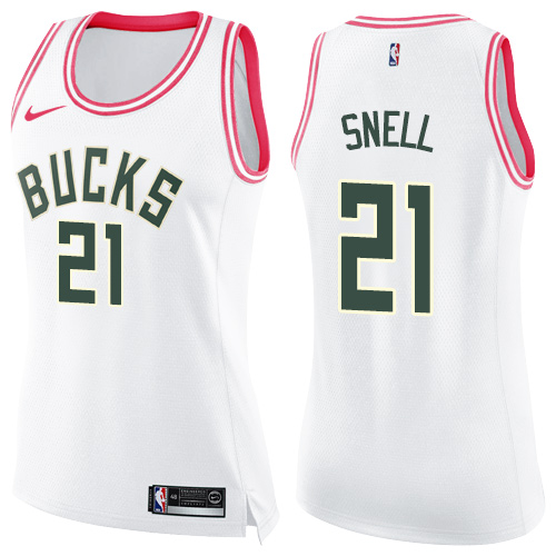 Milwaukee Bucks #21 Tony Snell White/Pink Womens Swingman Fashion Jersey Womens