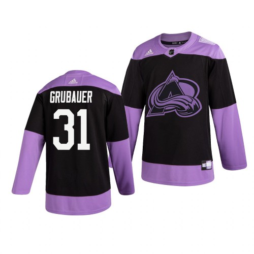 Colorado Colorado Avalanche #31 Philipp Grubauer Adidas Men's Hockey Fights Cancer Practice Jersey Black Men's