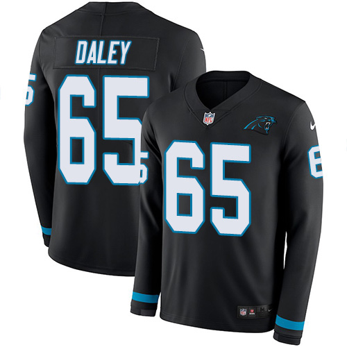 Carolina Panthers #65 Dennis Daley Black Team Color Youth Stitched Limited Therma Long Sleeve Jersey Youth