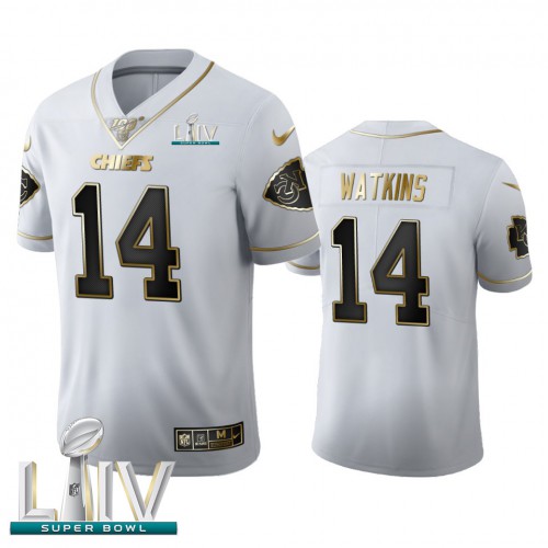 Kansas City Kansas City Chiefs #14 Sammy Watkins Men's White Golden Super Bowl LIV 2020 Edition Vapor Limited 100 Jersey Men's