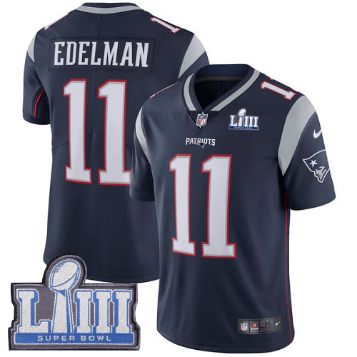 Patriots #11 Julian Edelman Navy Blue Team Color Super Bowl LIII Bound Youth Stitched Vapor Untouchable Limited Jersey