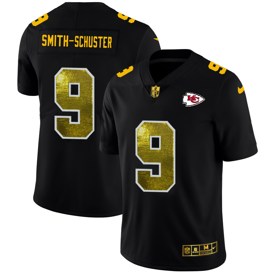 Kansas City Chiefs #9 JuJu Smith-Schuster Men's Black Golden Sequin Vapor Limited Jersey